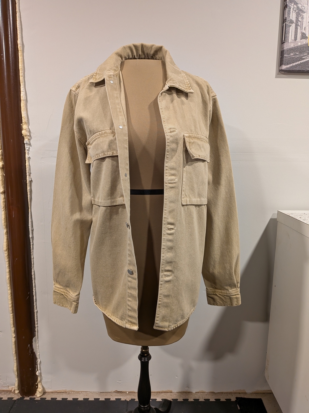 Zara Oversized Utility Denim Jacket - Beige